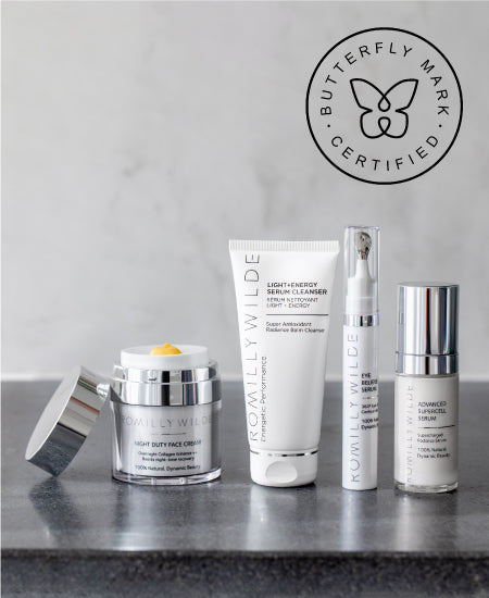 Romilly Wilde Skincare Products With Butterfly Mark